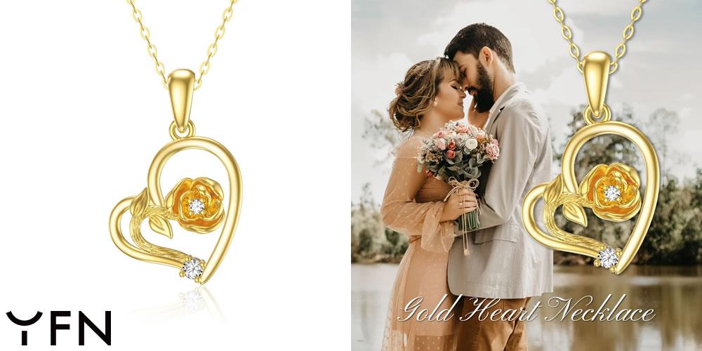 9K Solid Yellow Gold Rose Flower Pendant Necklace