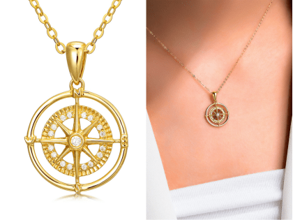 14K Gold Compass Pendant Necklace