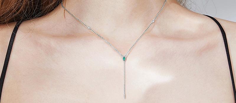 9K White Gold Marquise Green Cubic Zirconia Non-adjustable Y-Necklace