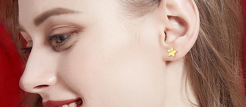 14K Gold Cubic Zirconia Stars Stud Earrings